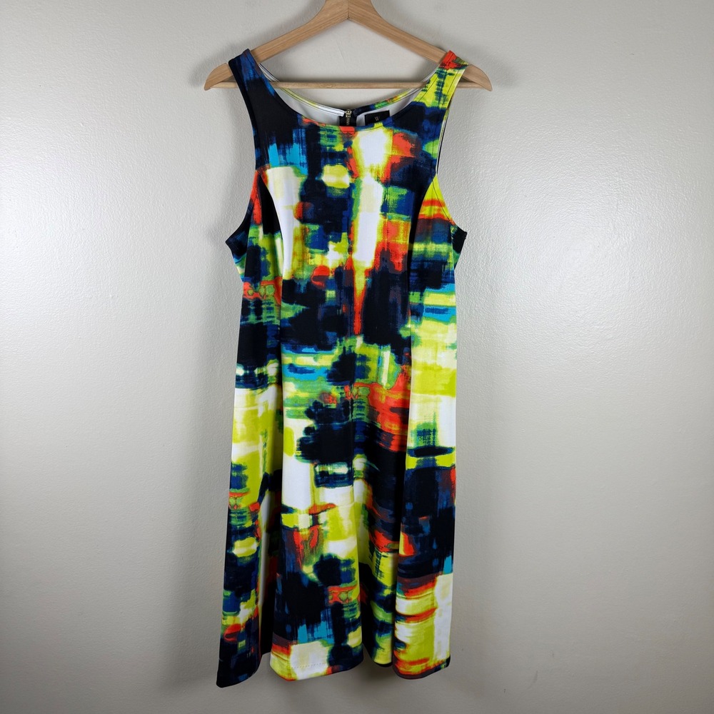 W by Worth Women's M Shift Dress Multicolor Abstract Sleeveless Zip Back